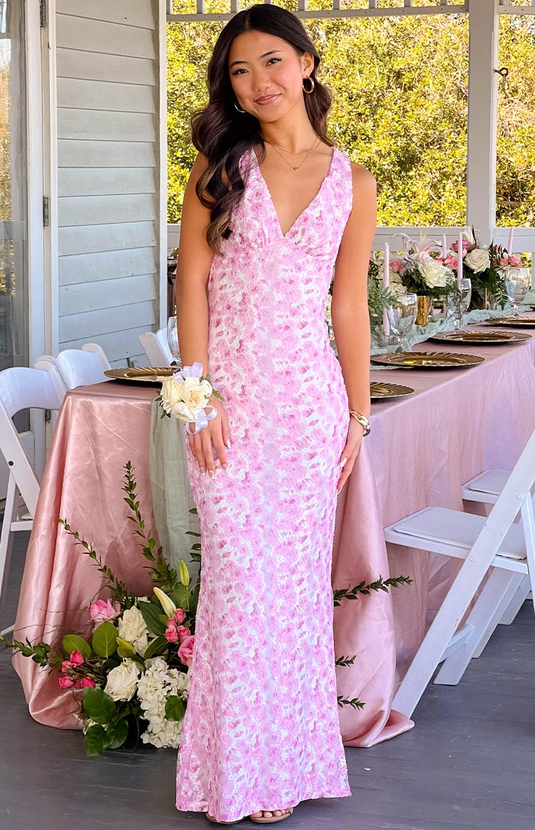 Farida - Rosa Spitzen Maxikleid