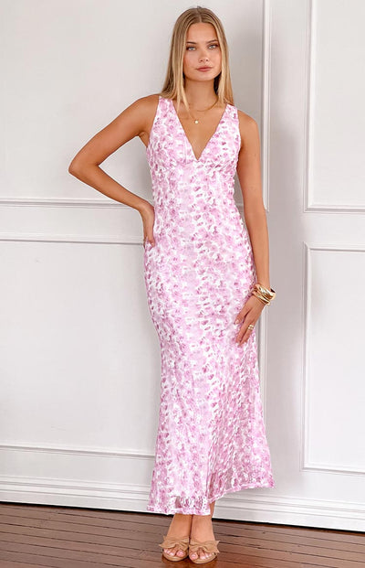 Farida - Rosa Spitzen Maxikleid