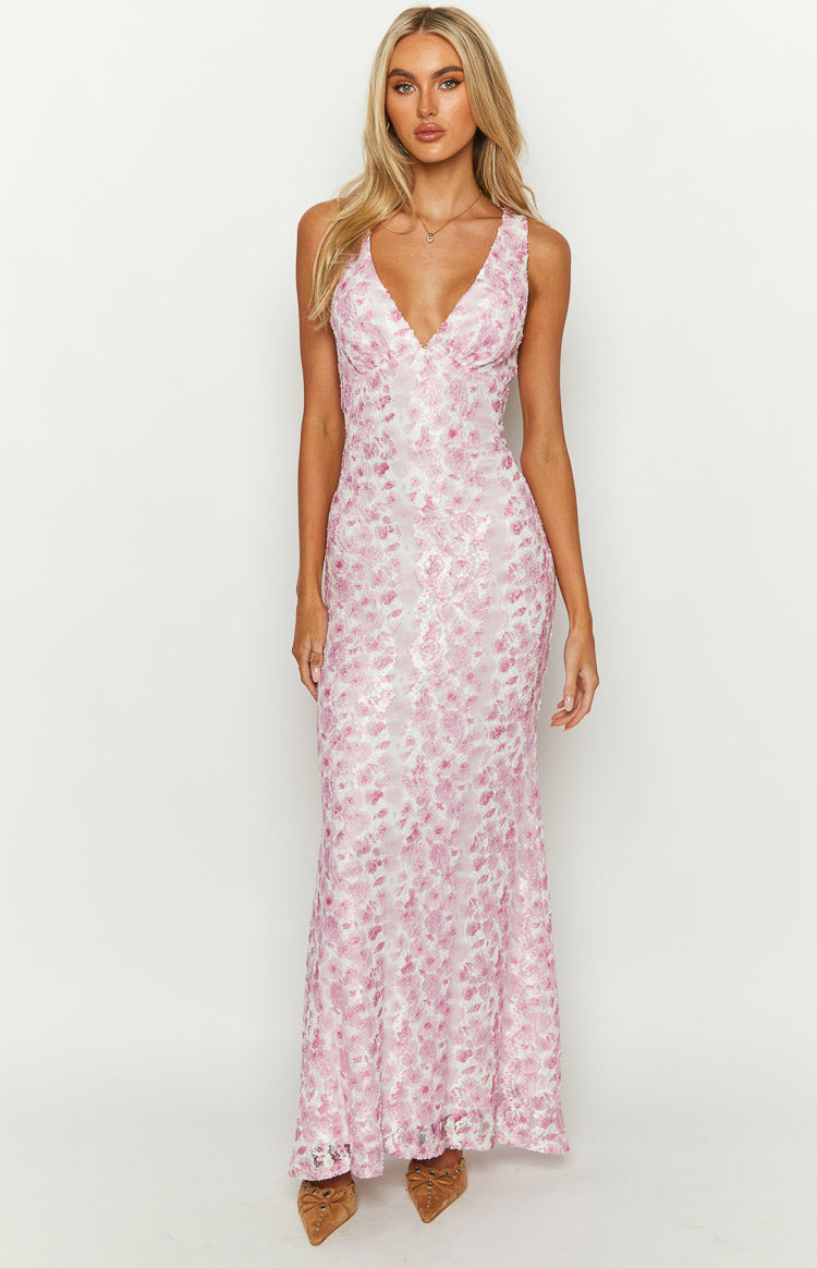 Farida - Rosa Spitzen Maxikleid