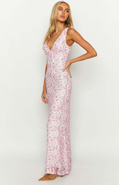 Farida - Rosa Spitzen Maxikleid