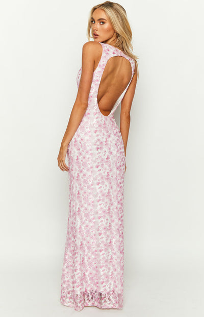 Farida - Rosa Spitzen Maxikleid