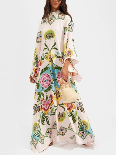 Exquisites Sonnenblumenmuster Fließendes Maxikleid