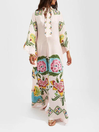 Exquisites Sonnenblumenmuster Fließendes Maxikleid