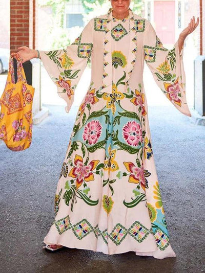 Exquisites Sonnenblumenmuster Fließendes Maxikleid