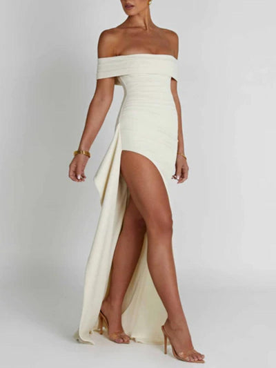 Off-Shoulder Maxi-Kleid mit Schlitz