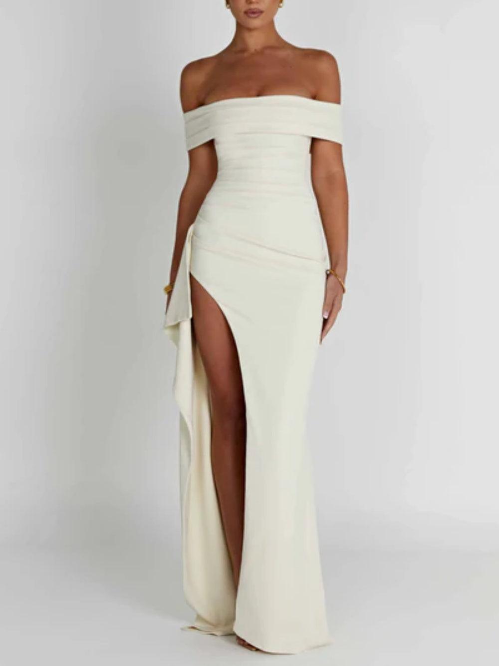 Off-Shoulder Maxi-Kleid mit Schlitz