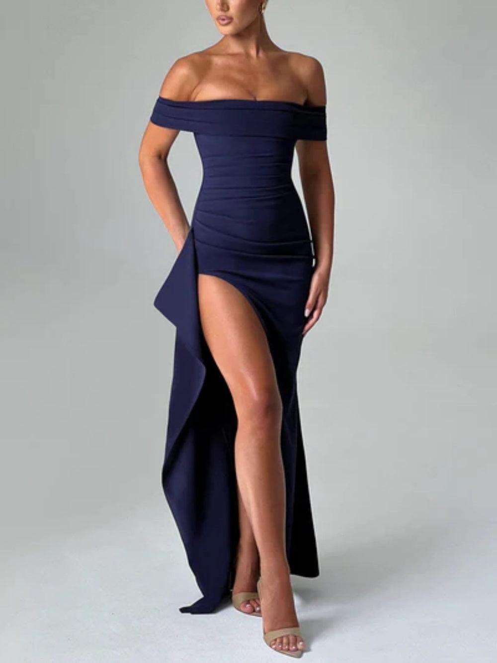 Off-Shoulder Maxi-Kleid mit Schlitz