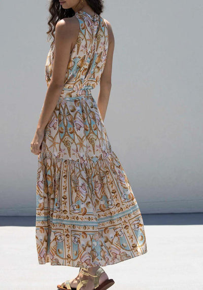 Exquisites Satin Maxikleid mit Ozean-Schatzdruck
