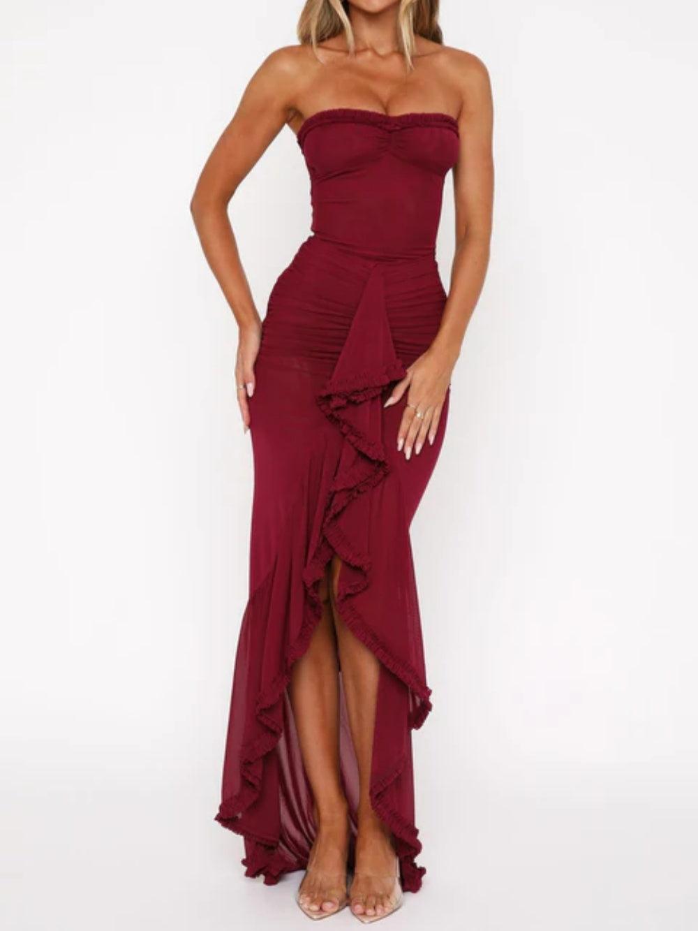 Off-Shoulder Mesh Maxikleid