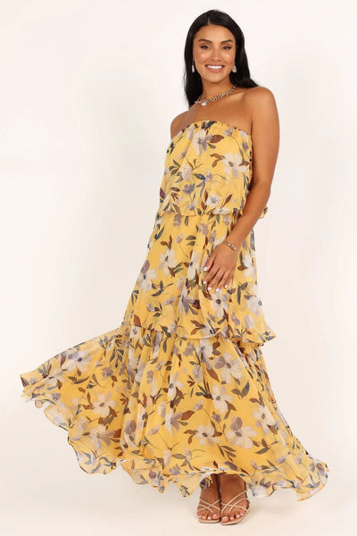 Elsie - Gepunktetes Strapless Maxikleid