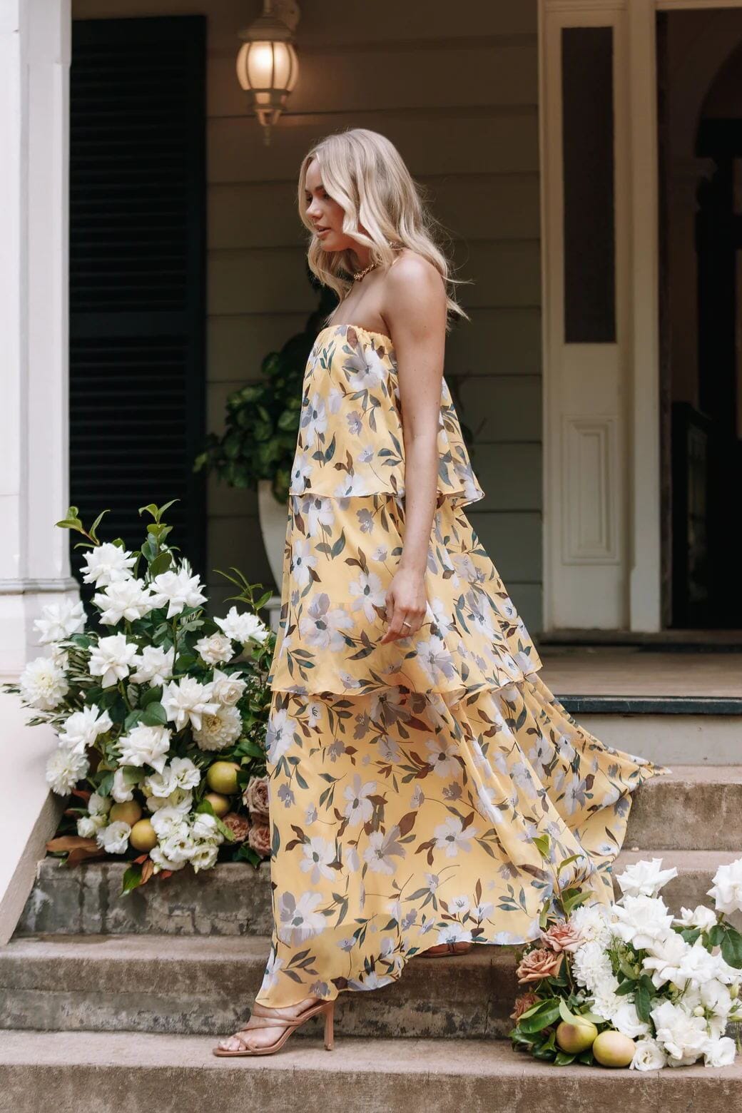 Elsie - Gepunktetes Strapless Maxikleid