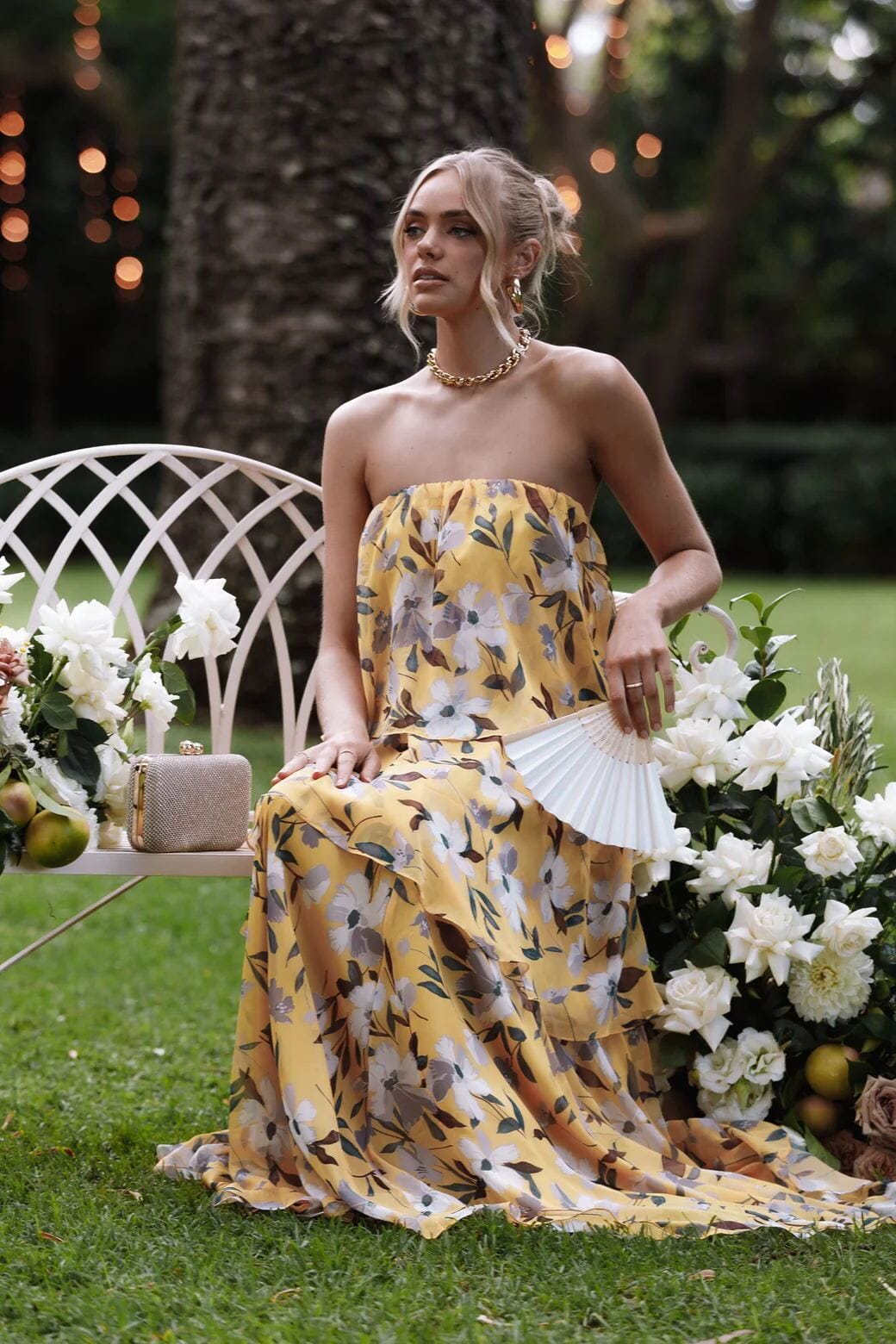 Elsie - Gepunktetes Strapless Maxikleid