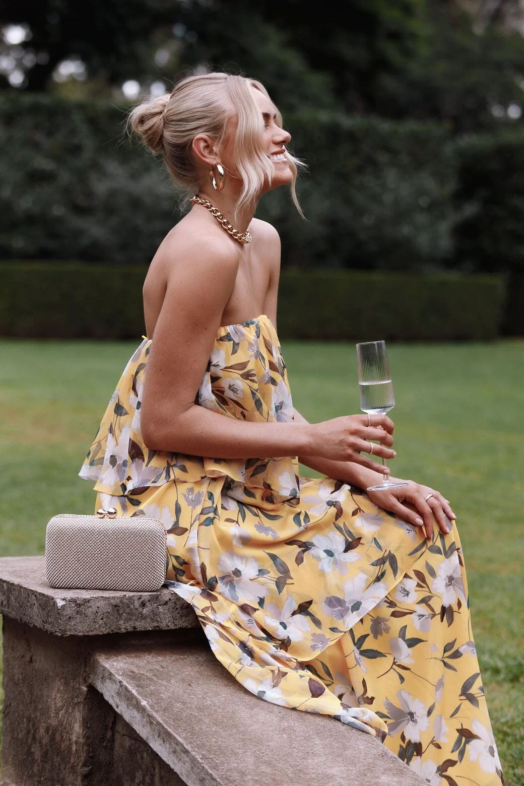 Elsie - Gepunktetes Strapless Maxikleid