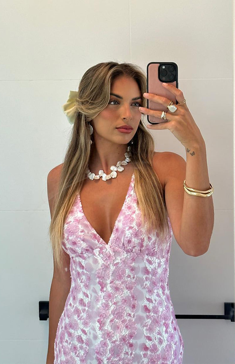 Farida - Rosa Spitzen Maxikleid