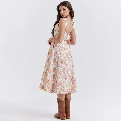 Freya - Blumiges Korsett Midi-Kleid