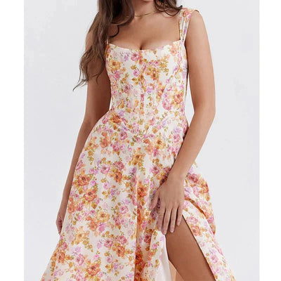 Freya - Blumiges Korsett Midi-Kleid