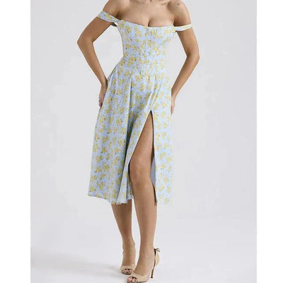 Freya - Blumiges Korsett Midi-Kleid