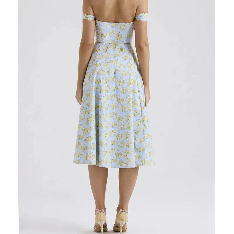 Freya - Blumiges Korsett Midi-Kleid