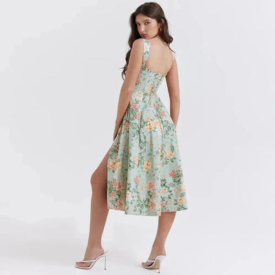 Freya - Blumiges Korsett Midi-Kleid