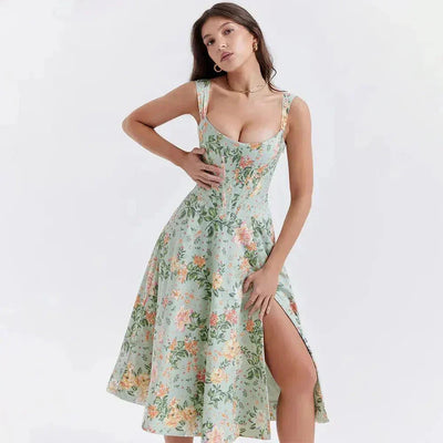 Freya - Blumiges Korsett Midi-Kleid