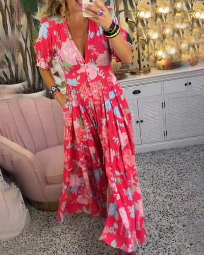 Isabeau - Bequeme lange Kleid mit V-Ausschnitt und Taschen