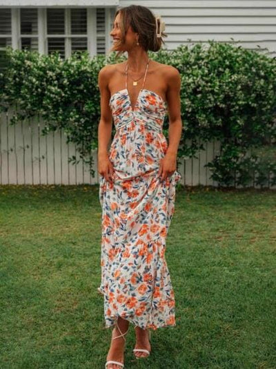 Louise - Maxi-Sommerkleid mit Halter und Blumenmuster