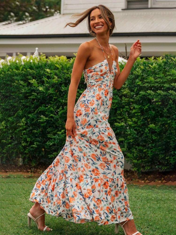 Louise - Maxi-Sommerkleid mit Halter und Blumenmuster