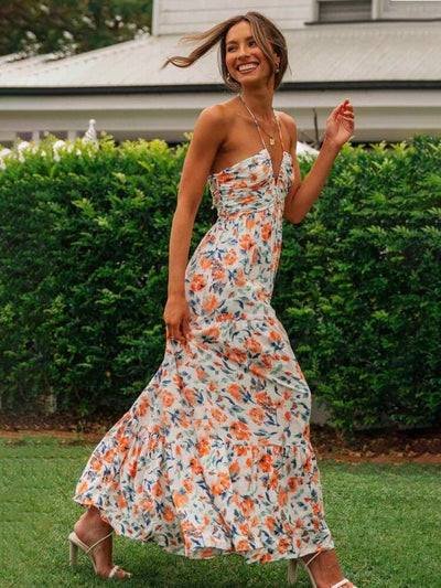 Louise - Maxi-Sommerkleid mit Halter und Blumenmuster