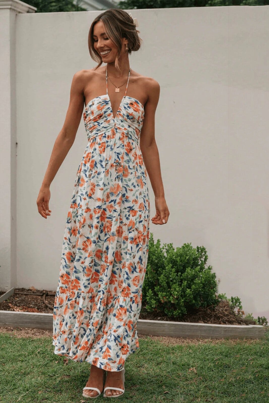 Louise - Maxi-Sommerkleid mit Halter und Blumenmuster