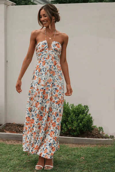 Louise - Maxi-Sommerkleid mit Halter und Blumenmuster