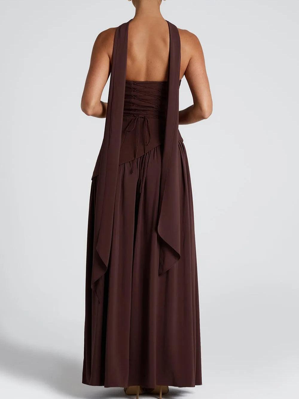 Strapless Slit Ribbon Maxi Kleid