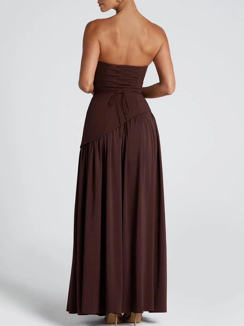 Strapless Slit Ribbon Maxi Kleid