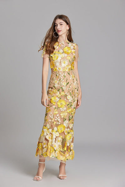 Sophia - Elegantes Blumenkleid im Midi-Stil